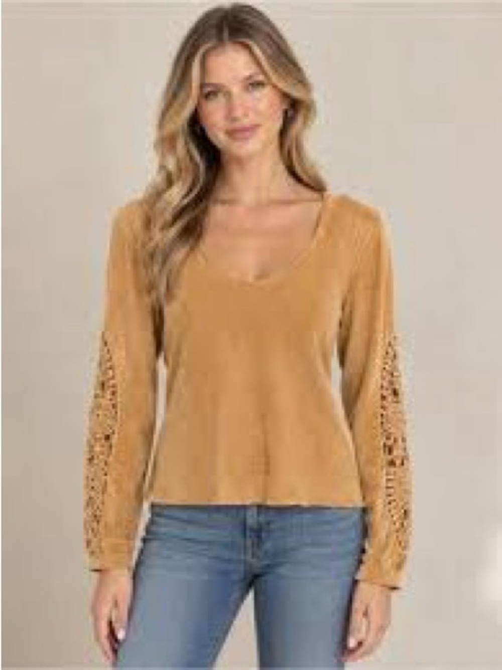 Torrid Long-Sleeve Henley With Crochet Sleeve Cutouts in Mustard Size 2X (18/20)